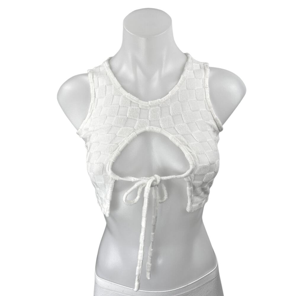 Princess Polly Jeremiah White Checkered Sleeveless Cutout Cami Crop Tank Top 2